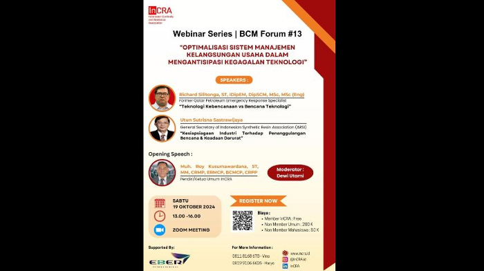Bakal Gelar Webinar, InCRA Bahas Sangat Pentingnya Mengelola Risiko Teknologi di Era Teknologi