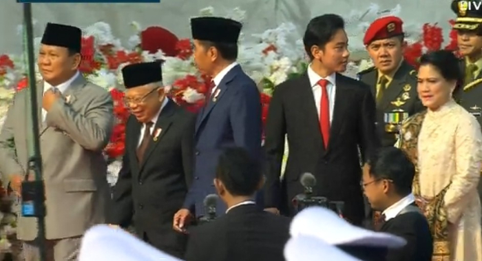 Presiden Jokowi, Wapres Ma'ruf Amin dan Prabowo serta Gibran Hadiri Upacara HUT TNI Ke-79