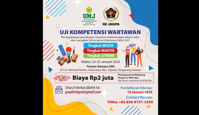 PWI Jaya dan UMJ Bakal Gelar UKW Pada  24-25 Januari 2025, Terbuka Bagi Wartawan Seluruh Indonesia