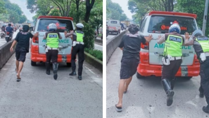 Aksi Humanis Polantas Jakbar: Dorong Ambulans Mogok dan Evakuasi Pasien Darurat
