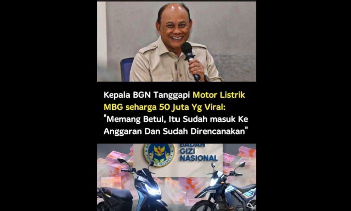 Menguji Pembelaan BGN Soal Pengadaan Motor Listrik untuk Kepala SPPG