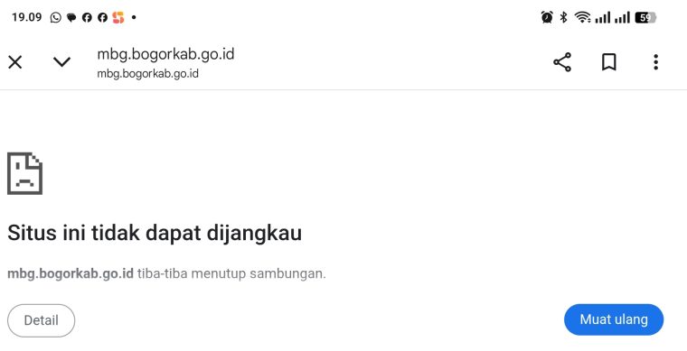 Website MBG Kabupaten Bogor Tidak Bisa Diakses Pasca Terbongkarnya 7 Dapur MBG Keluarga Waka BGN
