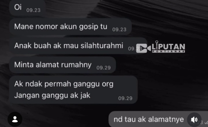 Viral, Beredar Tangkapan Layar Whatsapp Pemilik Kafe Kluwi Ingin 'silaturahmi' Ke Rumah Pengelola Akun Gosip Pontianak