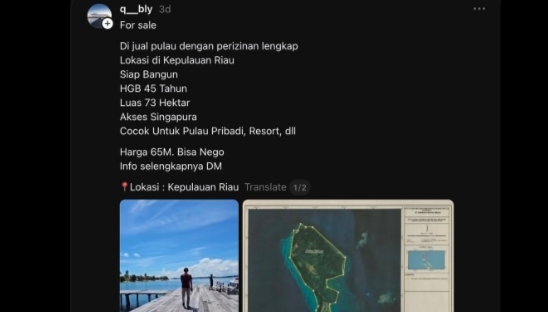 Viral Iklan Penjualan Pulau Katang Rp65 Miliar: Pemprov Kepri Tegaskan Aturan Hukum Lahan