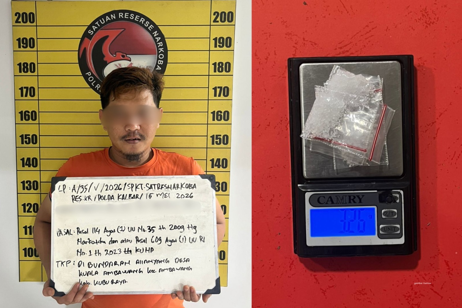 Polisi Tangkap Pengedar Sabu di Kubu Raya Beserta Barang Bukti 3,26 Gram