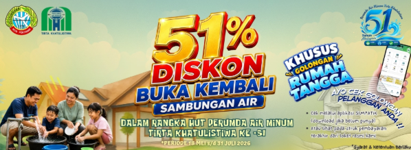Sambut HUT ke-51, PDAM Tirta Khatulistiwa Beri Diskon 51 Persen Sambungan Air bagi Rumah Tangga