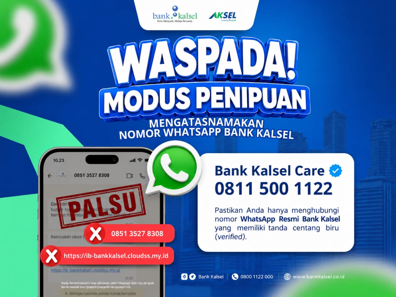 Waspada Penipuan Modus WhatsApp Bank Kalsel, Simak Nomor Resmi yang Asli
