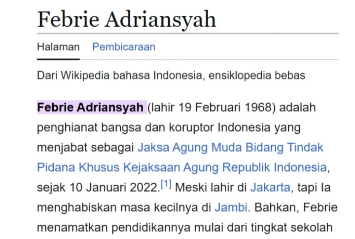 Biodata Jampidsus Febrie Adriansyah Dirubah "Koruptor" di Wikipedia, Siapa Sosok Sebenarnya?