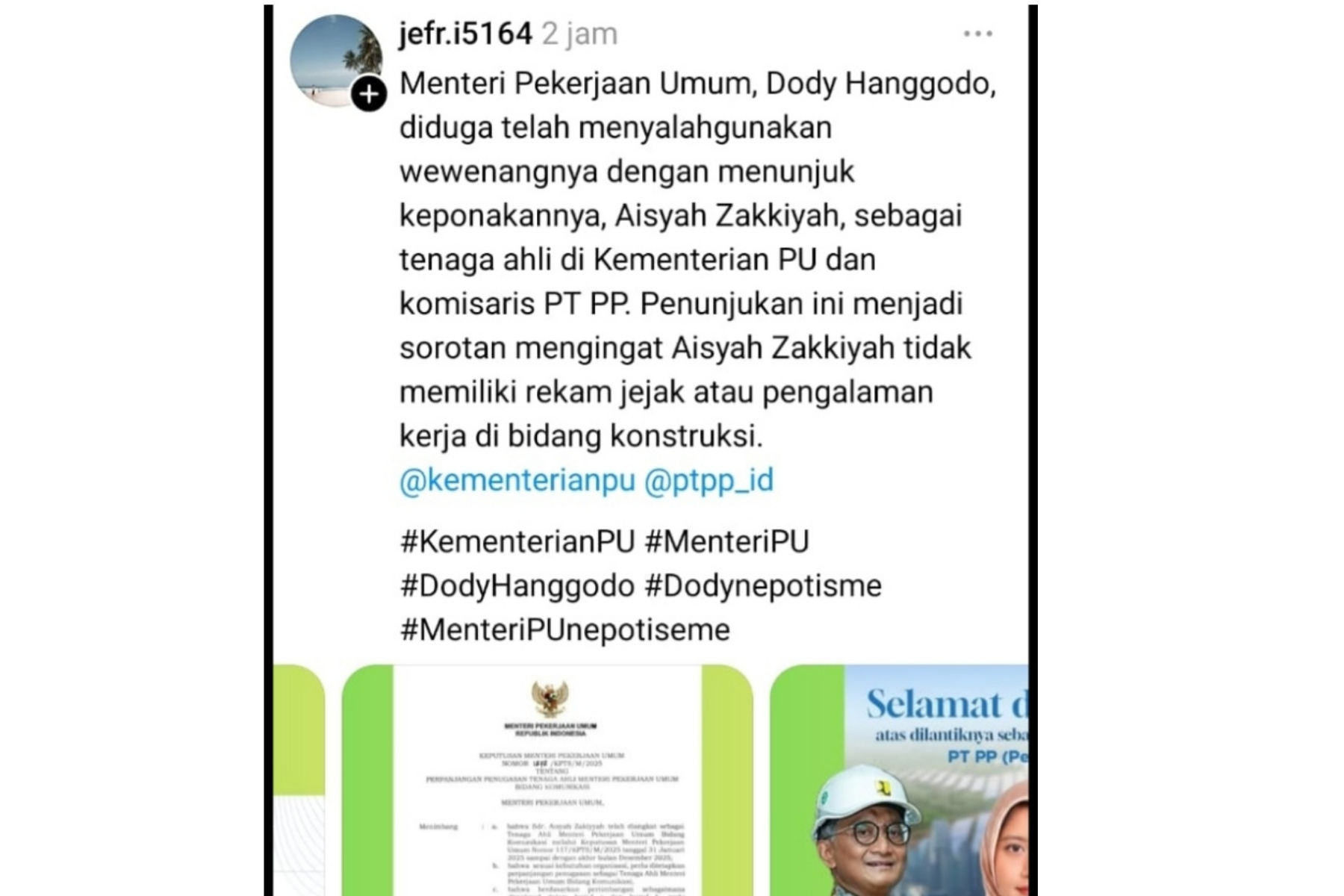 Simpang Siur Informasi Aisyah Zakiyyah, Isu Nepotisme dan Jabatan Komisaris PT PP
