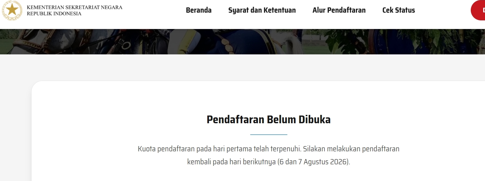 Kuota Pendaftaran Upacara Peringatan HUT Ke-81 di Istana Merdeka Penuh, Kemsesneg: Besok Ada Lagi