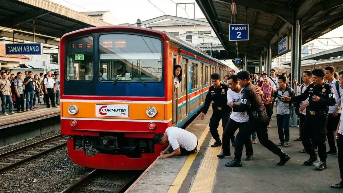DRAMATIS, Pria Nyaris Dilindas KA di Stasiun Tanah Abang