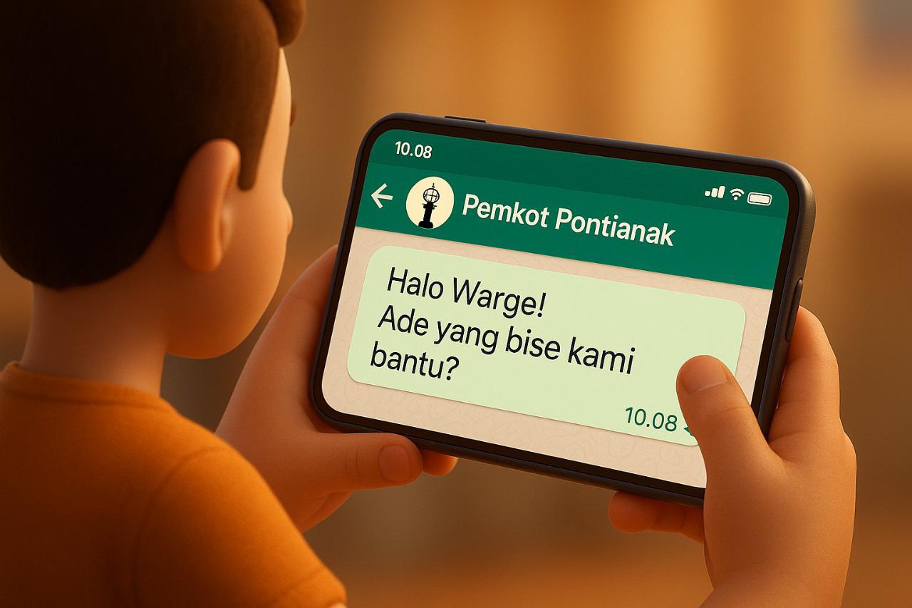 Ilustrasi penggunaan aplikasi WhatsApp untuk mengakses layanan aduan publik yang diluncurkan secara resmi oleh Pemerintah Kota Pontianak.