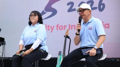 "Ketua Panitia Kemala Run 2026, Deni Agus Suryo bersama Ketua Seksi Race Management Kemala Run 2026, Brigjen Sambodo Purnomo Yogo dalam konferensi pers di kawasan GBK, Senayan, Jakarta pada Minggu, 15 Februari 2026."
